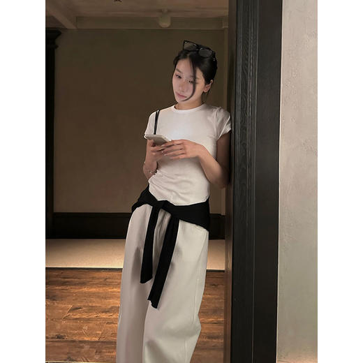 雀说天丝棉圆领正肩休闲T恤新款纯色百搭显瘦短袖上衣 WAL6228 商品图1