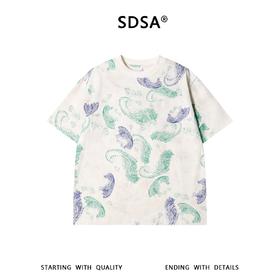 SDSA男装2026新款高贵轻奢潮牌撞色腰果印花圆领短袖T恤宽松休闲