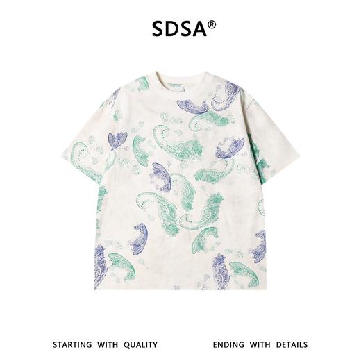 SDSA男装2026新款高贵轻奢潮牌撞色腰果印花圆领短袖T恤宽松休闲 商品图0