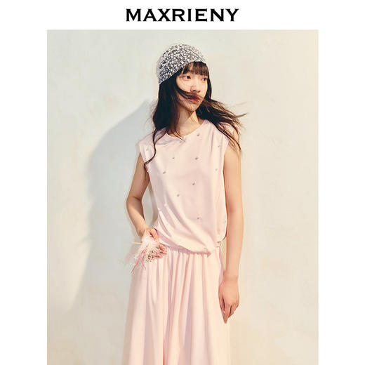 【商场同款】MAXRIENY樱花粉温柔收腰抽褶短袖T恤女无袖修身上衣(货号:MC86TS004) 商品图2