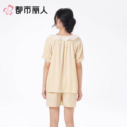 都市丽人睡衣女士睡衣薄家居服软绵绵色织格睡衣女士软绵绵短袖套装女装短袖短裤LHC2C0 商品图4