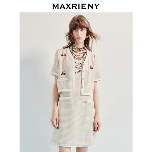 MAXRIENY精致日常感樱桃绣花千金小香风外套25夏款高级气质外搭(货号:MT86JA252) 商品图0