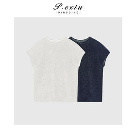 极简风透气百搭宽松显瘦圆领卷边针织短袖上衣 YJ66103