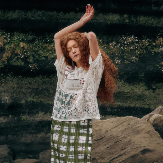 谜底套头针织衫中袖2026夏新品贴布绣编织度假风上衣女262MS0660 商品图0