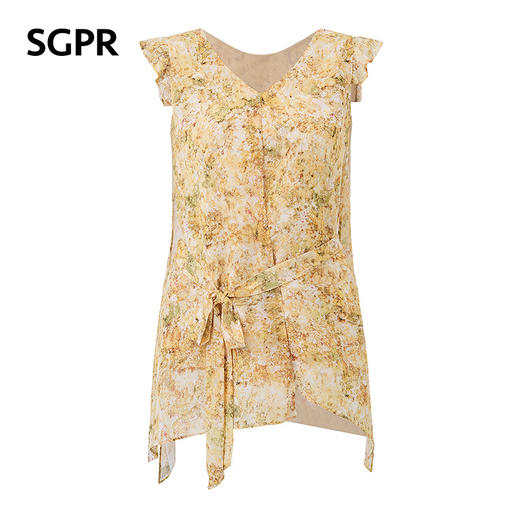 【SGPR】法式度假风印花衬衫2026年夏季新款收腰小飞袖系带上衣(货号:MU80TP035) 商品图4