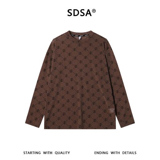 SDSA男装2026新款高贵轻奢美式复古植绒满印设计圆领长袖T恤百搭 商品图0