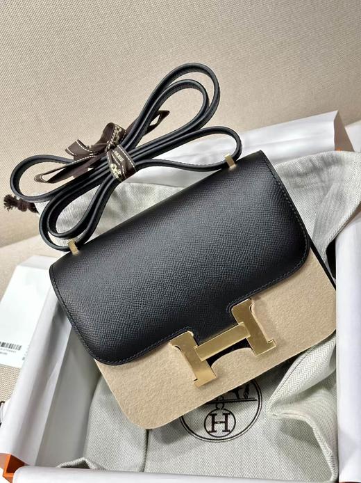 【纯手缝定制不退换】爱马仕 康康 19cm Epsom 掌纹牛皮 黑色 金扣（MM） 商品图1