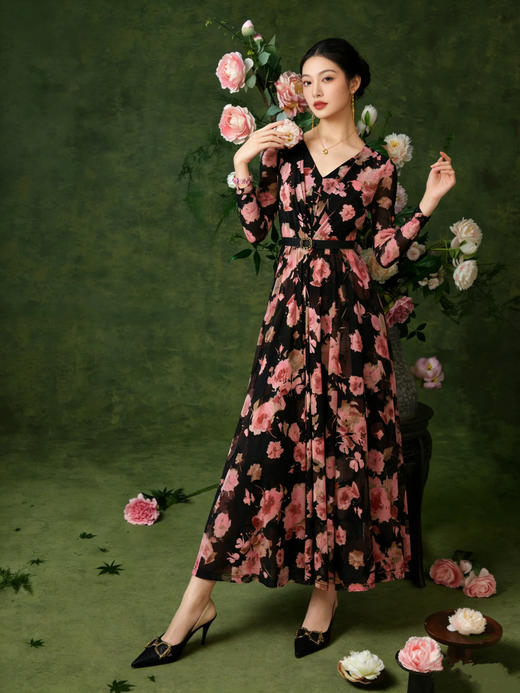 ‘’《花间集》～秋海棠”主题款水红色、棠梨褐连衣裙HJ3S52 商品图4