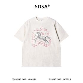SDSA男装2026新款轻奢潮牌扎染满天星小马印花设计圆领短袖T恤