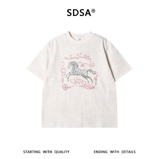 SDSA男装2026新款轻奢潮牌扎染满天星小马印花设计圆领短袖T恤 商品图0