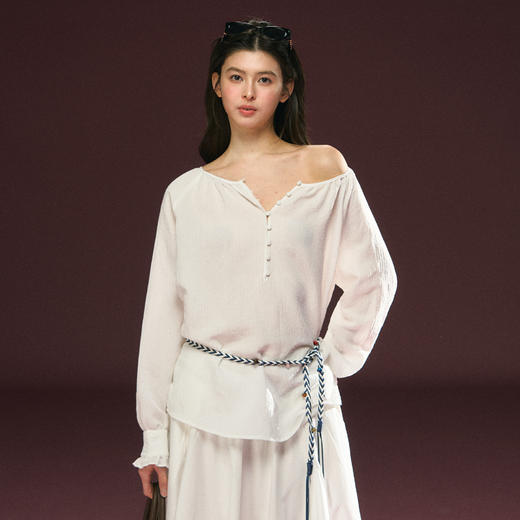 Ariseism 美式复古白色宽松多扣衬衫上衣女春季新款 商品图0