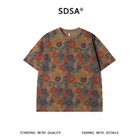 SDSA男装2026新款高贵轻奢小众设计彩色满印花卉圆领短袖T恤百搭