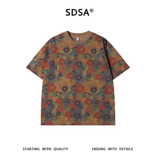 SDSA男装2026新款高贵轻奢小众设计彩色满印花卉圆领短袖T恤百搭 商品图0