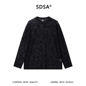 SDSA男装2026新款轻奢简约透气植绒花卉圆领长袖T恤百搭休闲