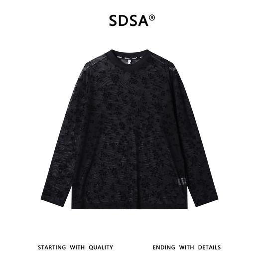 SDSA男装2026新款轻奢简约透气植绒花卉圆领长袖T恤百搭休闲 商品图0