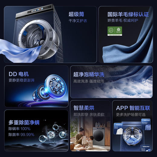 【新品上市】TCL超级筒滚筒洗衣机全自动家用12KG直驱羊毛绿标护衣G120T5W-HDIS 商品图1