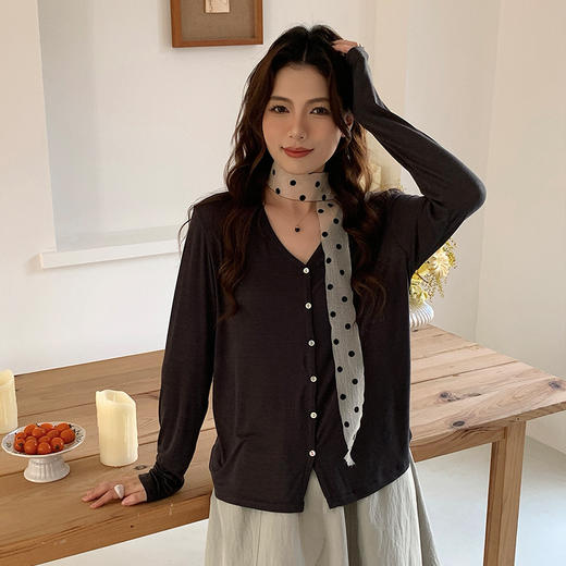 森岛醋酸亚麻针织开衫女天丝简约亲肤纽扣上衣肌理感百搭薄款外套 商品图6