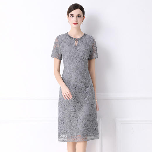 「高货deo」全新升级【铂金会员468/天猫629/差价161】(41922)洛诗琳重工手工钉珠连衣裙2026夏季优雅蕾丝通勤修身裙 商品图1