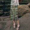 谜底压褶半裙2026夏季新品H型修身绿色格纹文艺中长裙女262MB0629 商品缩略图0