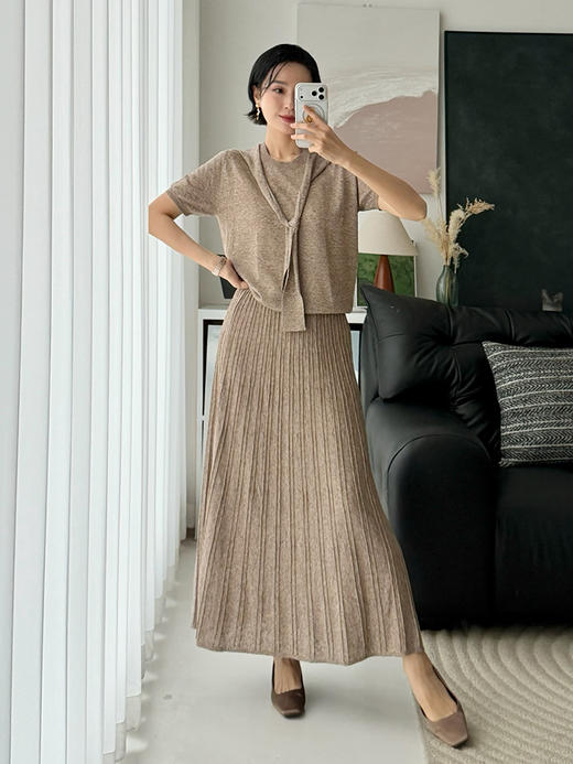 「工厂团购上新」亚麻气质百褶款 针织半身裙60610 商品图1