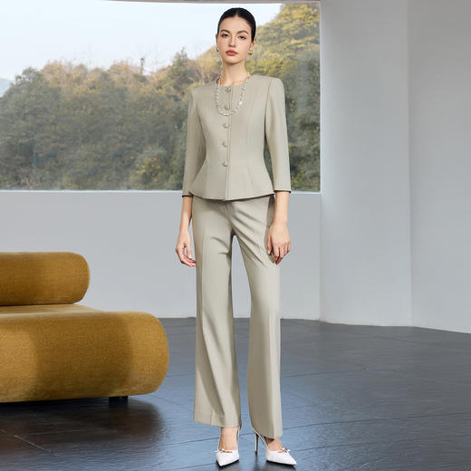 IWY/牛油果绿色时尚西装套装女春季七分袖阔腿裤气质高级感通勤职业装J26CP240 商品图1