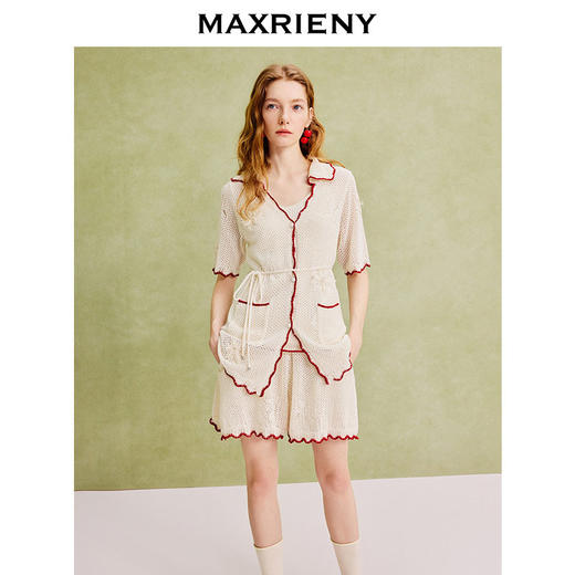 【宋茜同款】MAXRIENY玉兰针织套装度假风撞色花边肌理感A型短裤(货号:MC86PA254) 商品图2