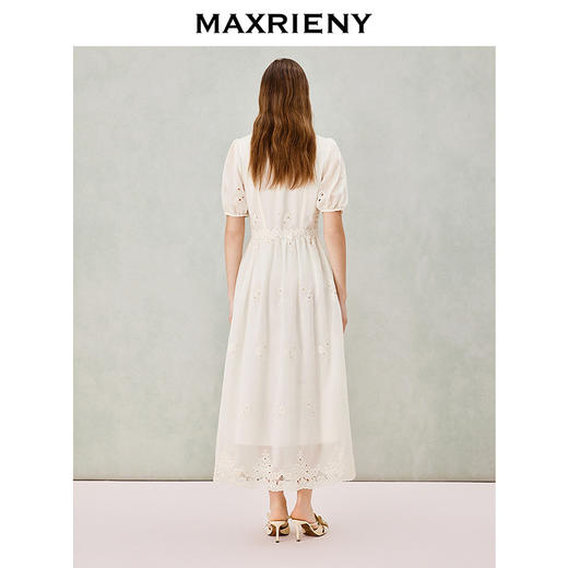 MAXRIENY法式感绣花连衣裙收腰裙26春款天丝灯笼袖领证订婚小白裙(货号:MS80DR031) 商品图3