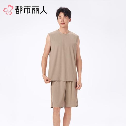 都市丽人睡衣男士睡衣薄家居服针织提花格睡衣男士棉质背心套装男装背心短裤可外穿FHC2B8 商品图1