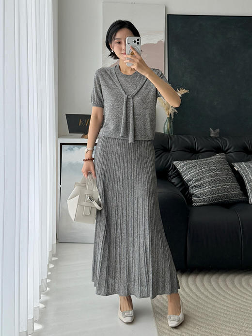 「工厂团购上新」亚麻气质百褶款 针织半身裙60610 商品图2