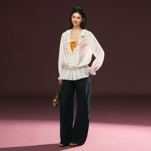 Ariseism 美式复古设计感白色木耳边罩衫上衣女春季新款 商品图3