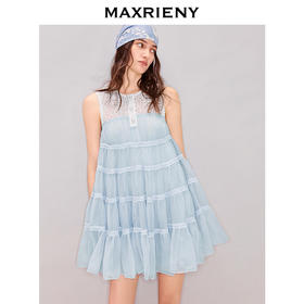 MAXRIENY26华丽浪漫感背心连衣裙伞摆a字娃娃裙公主裙子蓝色(货号:MF80DR002)