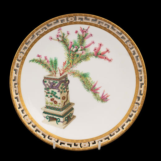独角鹿西洋古董1880年代英国顶级陶瓷品牌明顿Mintons出品东方瓶花主题鎏金彩绘陶瓷赏盘九件套 商品图6