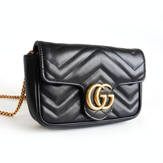 【95新】Gucci古驰Marmont系列476433黑色超迷你马蒙链条包单肩斜挎包女士150326TJ02 商品图1