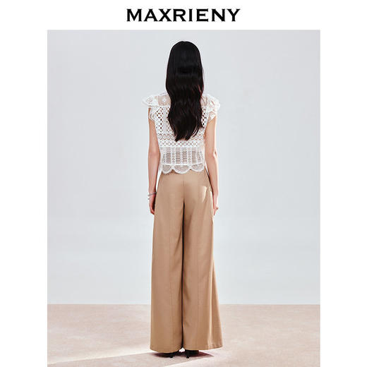 【商场同款】MAXRIENY极简休闲风高腰阔腿裤女波嬉风卡其色长裤夏(货号:MC86PA015) 商品图3