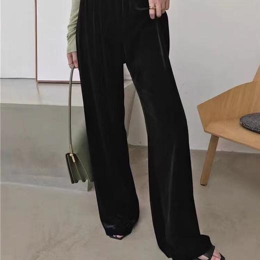 纸片人~100真丝丝绒阔腿裤女高腰垂感宽松显瘦直筒长裤 商品图2