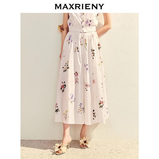 MAXRIENY法式田园印花衬衫上衣半裙长裙套装女夏款度假两件套(货号:MS86TP051SK031) 商品图2