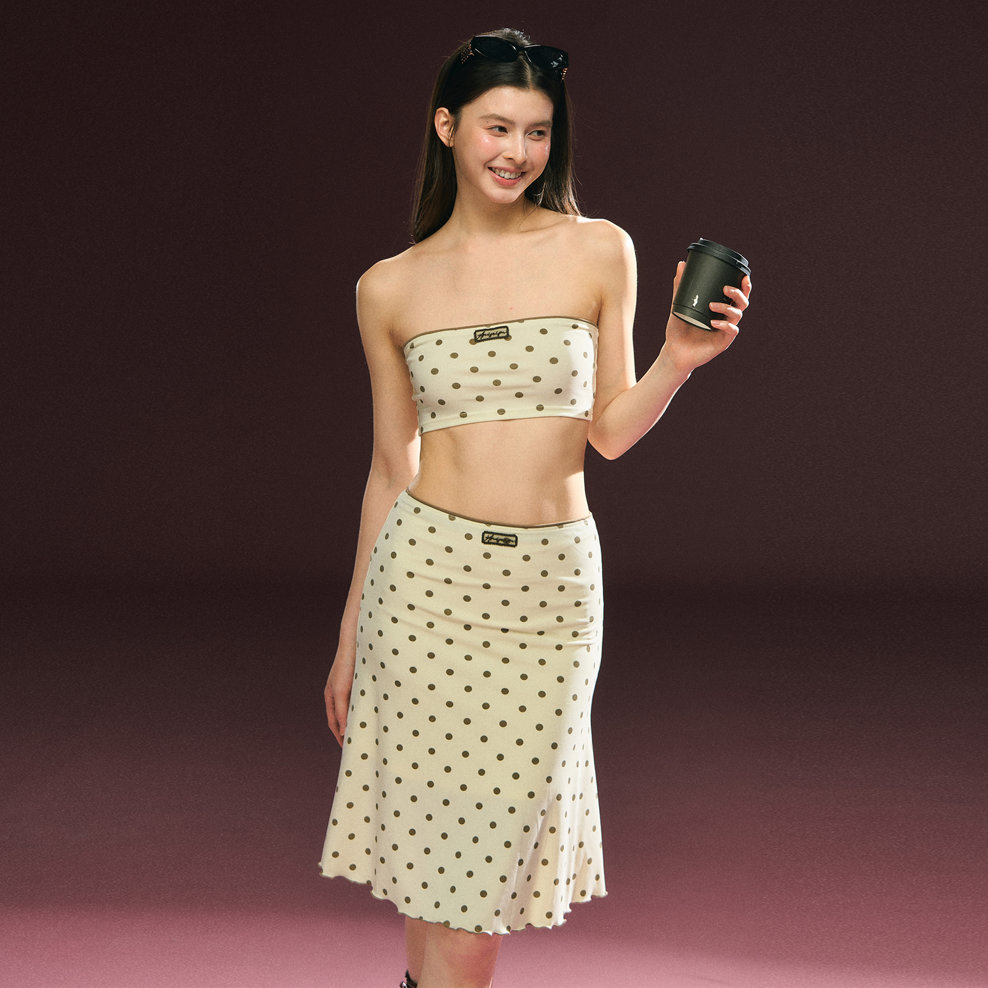 Ariseism 美式复古波点印花抹胸半裙套装女夏季新款两件套