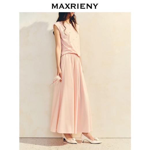 【商场同款】MAXRIENY樱花粉浪漫伞摆半裙高级感气质显瘦长款裙子(货号:MC86SK026) 商品图2