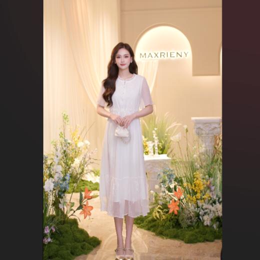MAXRIENY25年夏季新款桑蚕丝白色初恋连衣裙亮片收腰订婚小白裙(货号:MZ86DR255) 商品图0