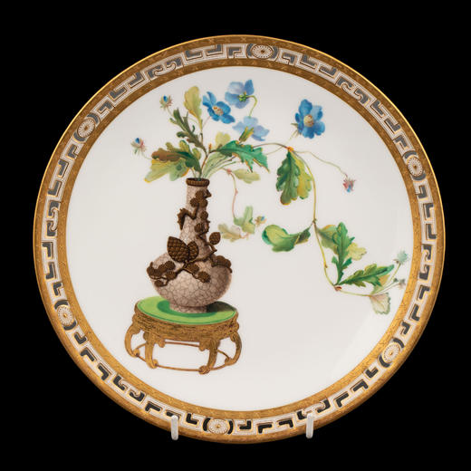 独角鹿西洋古董1880年代英国顶级陶瓷品牌明顿Mintons出品东方瓶花主题鎏金彩绘陶瓷赏盘九件套 商品图2