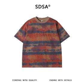 SDSA男装2026新款高贵轻奢条纹扎染做旧晕染宽松短袖T恤百搭时尚