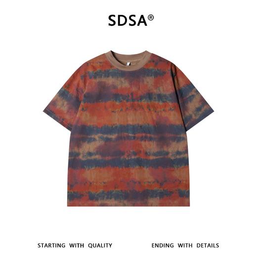 SDSA男装2026新款高贵轻奢条纹扎染做旧晕染宽松短袖T恤百搭时尚 商品图0