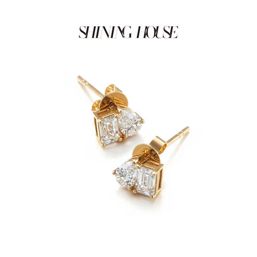 ShiningHouse[培育] 18k金钻石耳饰 刻面形人工真钻人造钻石K金耳钉时尚钻石耳饰耳环悦己送礼臻选【此商品不支持7天无理由退货退款】预计3日发货 商品图2