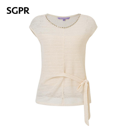 【SGPR】米白色绑带针织休闲上衣2026年夏季新款短袖宽松针织衫(货号:MU80TP012) 商品图4