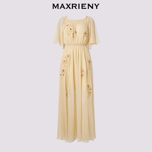 【主题纪念款】MAXRIENY半夏玫瑰长裙一字肩收腰连衣裙高级气质感(货号:MC86DR083) 商品图4