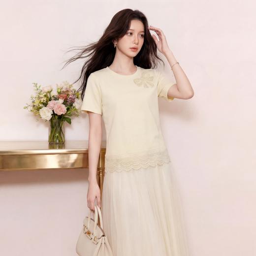 奢姿大码女装2026夏季减龄蝴蝶结钉珠上衣胖妹妹花边圆领时尚T恤9962194585 商品图1