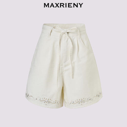 【商场同款】MAXRIENY精致度假风水洗牛仔高腰阔腿短裤女2025夏款(货号:MC86PA027) 商品图4