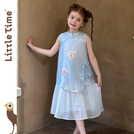 littletime女童旗袍连衣裙2026新款夏装蝴蝶洋气儿童国风汉服裙 商品图3