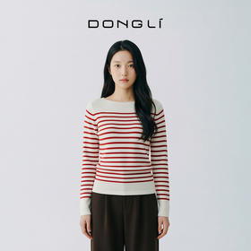 东黎 • 山羊绒女士秋冬条纹船领彩条套衫 3254