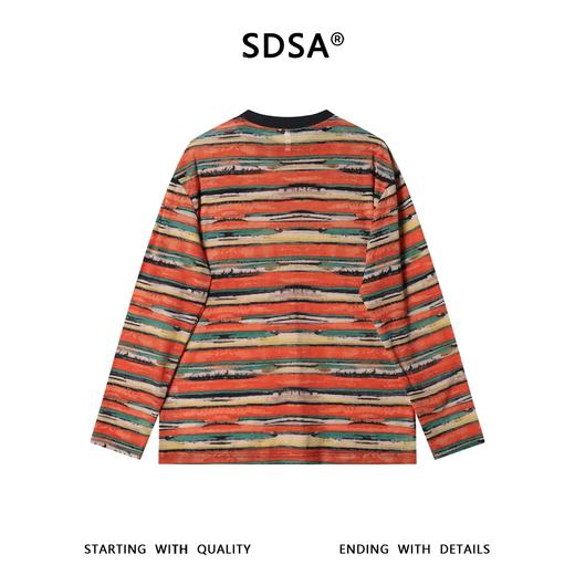 SDSA男装2026新款高贵轻奢撞色彩虹条纹网纱圆领长袖T恤百搭简约 商品图4